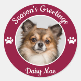 Season's greetings Cute Dog photo with Name Paws ラウンドシール
