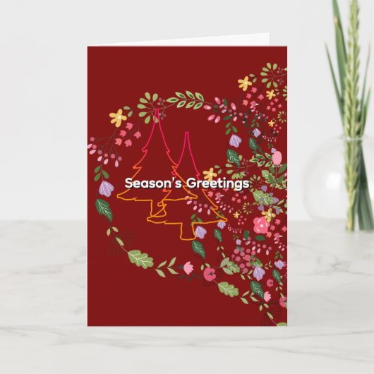 Season's Greetings Dk Red Holiday Christmas  カード (正面)