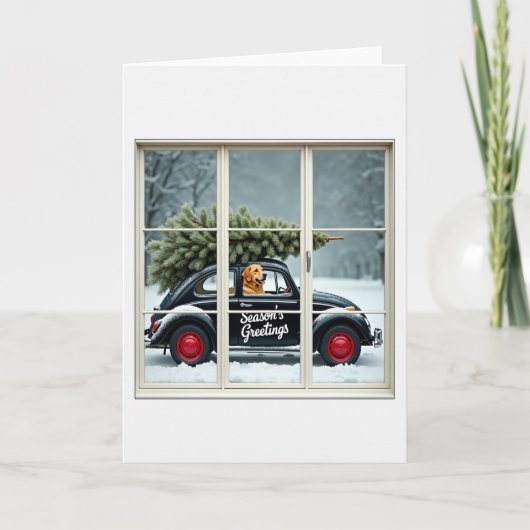 Seasons Greetings Dog Beetle Christmas Tree Window カード (正面)