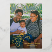 Seasons Greetings Family Photo Christmas Real 箔シーズンカード (正面)