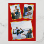 Seasons Greetings Family Photo Christmas Real 箔シーズンカード (裏面)