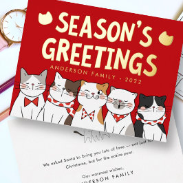 Season's Greetings Funny Cute Cats Caroling 箔シーズンカード