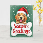 Seasons Greetings Golden Retriever Dog Bone Card カード (黄色い花)