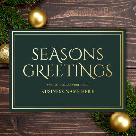 Seasons Greetings Green Modern Elegant Business 箔シーズンカード