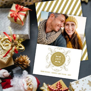 Season's Greetings Happy New Year金ゴールド・シール写真 シーズンカード