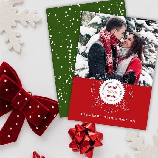 Season's Greetings Happy New Year Red Seal写真 シーズンカード