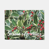 Season's Greetings Holly Berry Holiday ドアマット (正面)