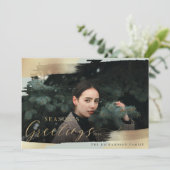 Season's Greetings Mint & Gold Foil Brush Photo シーズンカード (スタンド正面)