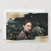 Season's Greetings Mint & Gold Foil Brush Photo