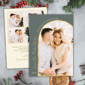 Season's Greetings Modern Gold Arch 5 Photo Green シーズンカード
