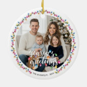 Seasons Greetings One Photo Christmas Lights セラミックオーナメント (裏面)