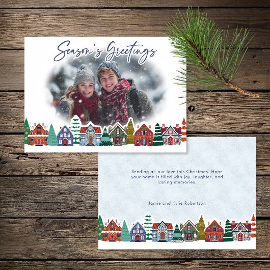 Season's Greetings Photo Boho Christmas Village シーズンカード