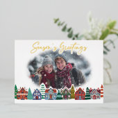 Season's Greetings Photo Boho Christmas Village 箔シーズンカード (立ち正面)