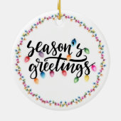 Seasons Greetings Photo Christmas Lights セラミックオーナメント (裏面)