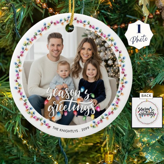 Seasons Greetings Photo Christmas Lights セラミックオーナメント