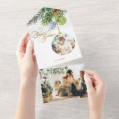 Season's Greetings Pine Christmas Ornament Photo オールインワン招待状 (貼ってはがせる)