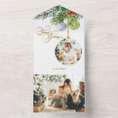 Season's Greetings Pine Christmas Ornament Photo オールインワン招待状 (内側)