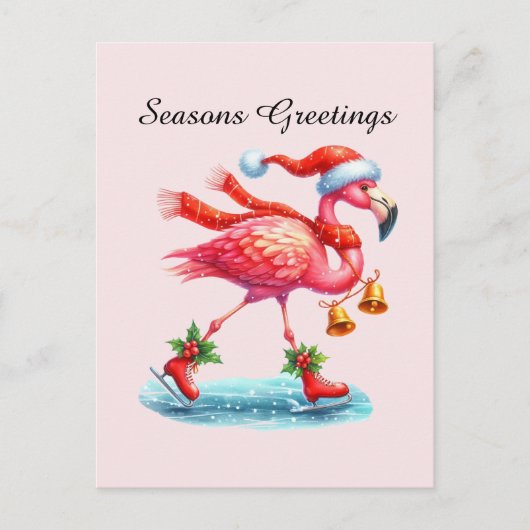 Seasons greetings pink flamingo  シーズンポストカード (正面)
