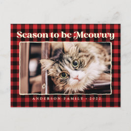 Season's Greetings Plaid おもしろい Pet Cat写真 シーズンポストカード