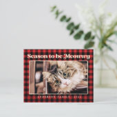 Season's Greetings Plaid おもしろい Pet Cat写真 シーズンポストカード (スタンド正面)