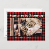 Season's Greetings Plaid おもしろい Pet Cat写真 シーズンポストカード (正面/裏面)