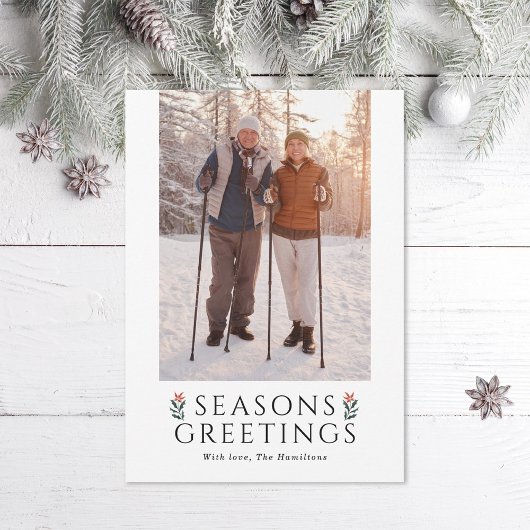 Seasons Greetings Poinsettia Photo シーズンカード