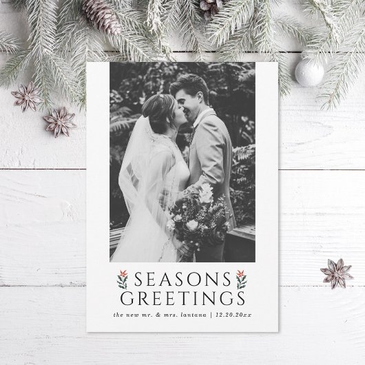 Seasons Greetings Poinsettia Photo シーズンカード