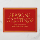 Seasons Greetings Red Modern Elegant Business 箔シーズンカード (正面)