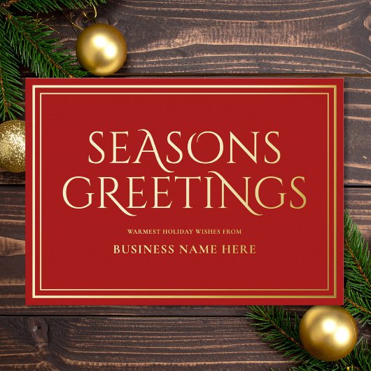 Seasons Greetings Red Modern Elegant Business 箔シーズンカード