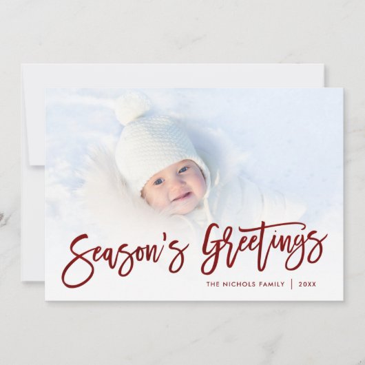 Season's Greetings Red Script Photo Overlay シーズンカード (正面)