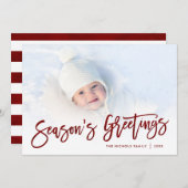 Season's Greetings Red Script Photo Overlay シーズンカード (正面/裏面)