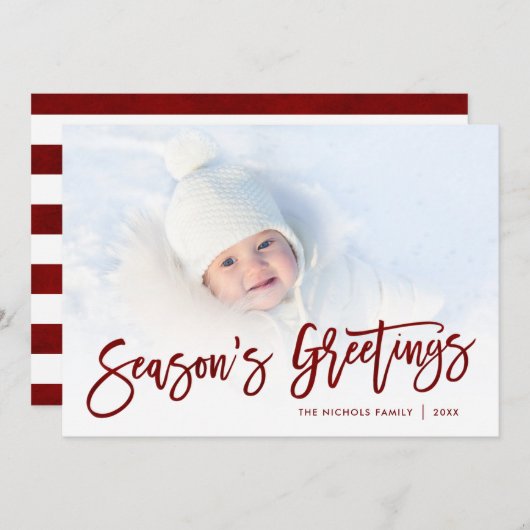 Season's Greetings Red Script Photo Overlay シーズンカード (正面/裏面)