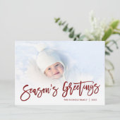 Season's Greetings Red Script Photo Overlay シーズンカード (スタンド正面)