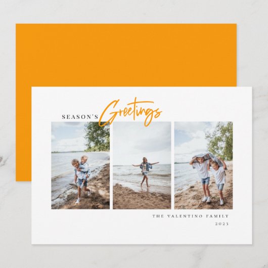 Season's Greetings Script モダン Minimalist Photo シーズンカード (正面/裏面)