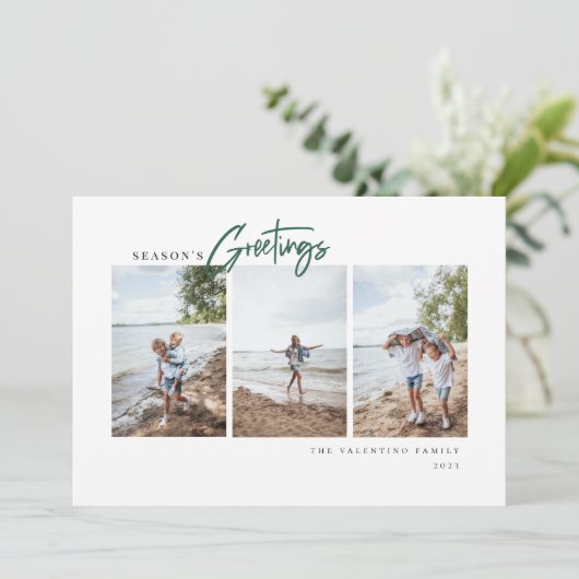 Season's Greetings Script モダン Minimalist Photo シーズンカード (スタンド正面)