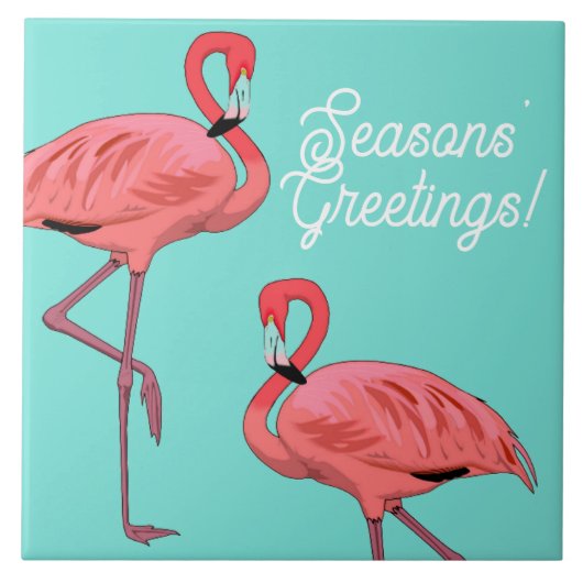 Seasons Greetings Tropical Flamingos Decorative タイル (正面)