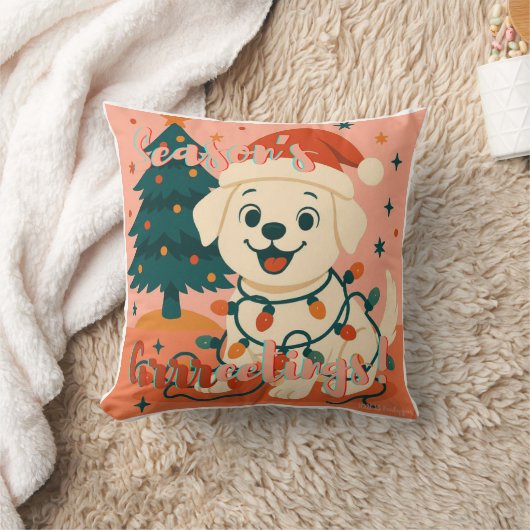 Season's Grrreetings! Funny Santa Dog クッション (ブランケット)