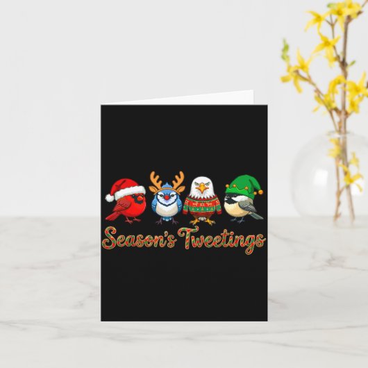 Season's Tweetings Funny Christmas Birdwatcher Squ カード (黄色い花)