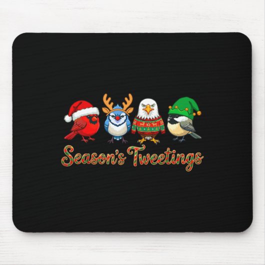 Season's Tweetings Funny Christmas Birdwatcher Squ マウスパッド (正面)