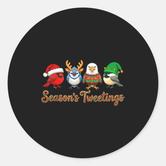 Season's Tweetings Funny Christmas Birdwatcher Squ ラウンドシール (正面)
