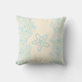 seastarヒトデおよび海の青いクリーム色の装飾用クッション クッション (正面)