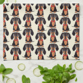 Seated Dachshund Kitchen Towels キッチンタオル (折り畳み)