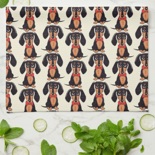 Seated Dachshund Kitchen Towels キッチンタオル (折り畳み)