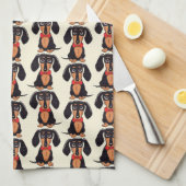 Seated Dachshund Kitchen Towels キッチンタオル (四つ折り)