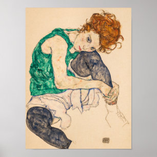 Seated Woman with Bent Knee, 1917 by Egon Schiele ポスター