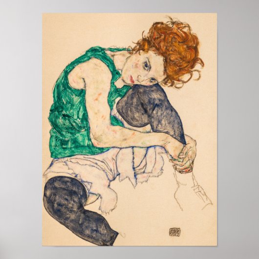 Seated Woman with Bent Knee, 1917 by Egon Schiele ポスター (正面)