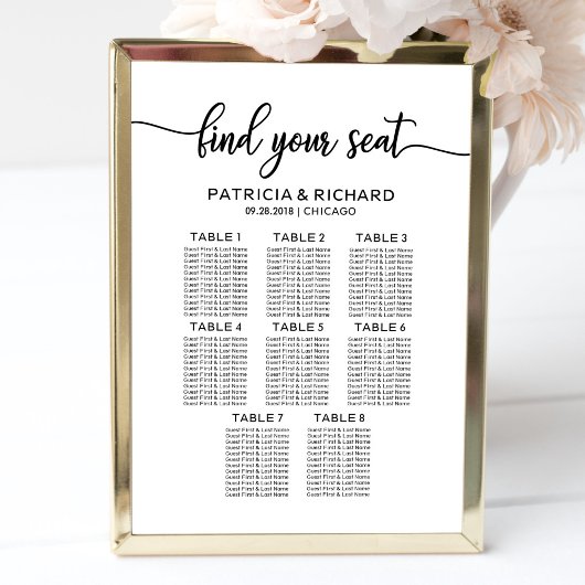 Seating Chart Elegant Calligraphy - 8 Tables ポスター