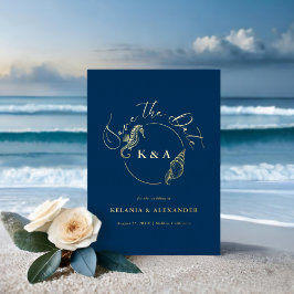 SEATTERAL 航海の Monogram Wedding日付を保存 箔招待状