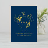 SEATTERAL 航海の Monogram Wedding日付を保存 箔招待状 (立ち正面)