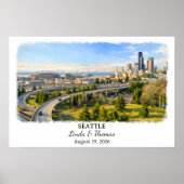 Seattle ワシントン ポスター, 水彩, オーダーメイド ポスター (正面)